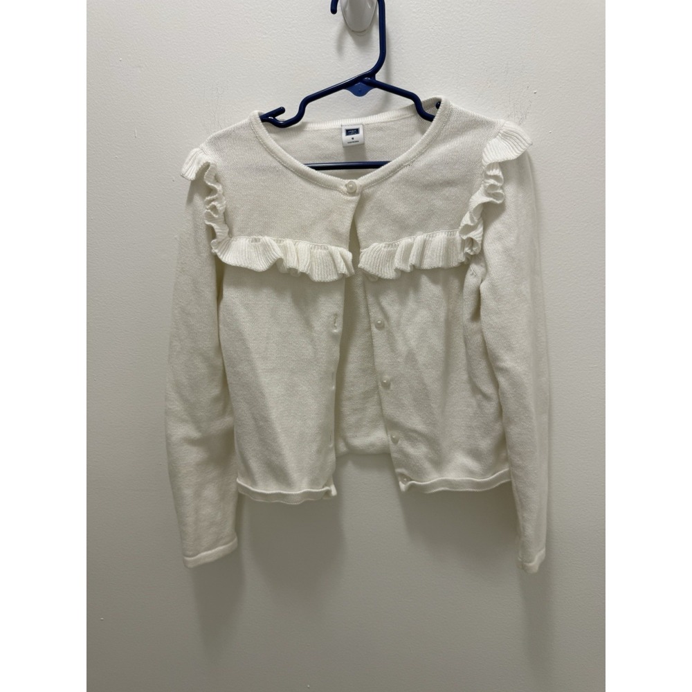 Janie and Jack Girls White Ruffle Knit Cardigan Sweater Size 5 100% Cotton